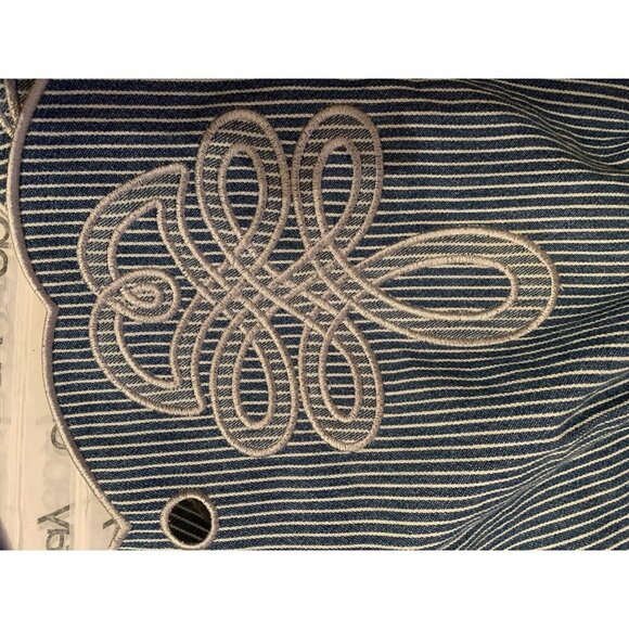 Free People INNIKA CHOO Mini Scalloped Railroad Stripe Blue Denim Skirt Size M 2 - Picture 10 of 11